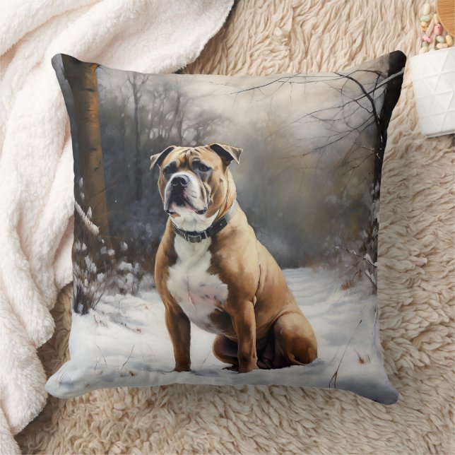 Staffordshire Bull Terrier laat het sneeuwKerstmis Kussen (Deken)