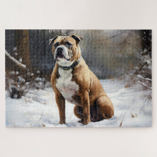 Staffordshire Bull Terrier laat het sneeuwKerstmis Legpuzzel