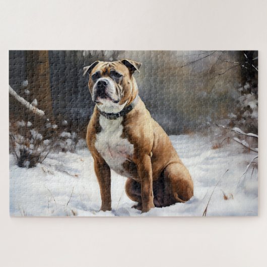 Staffordshire Bull Terrier laat het sneeuwKerstmis Legpuzzel (Horizontaal)