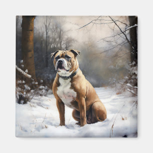 Staffordshire Bull Terrier laat het sneeuwKerstmis Magneet