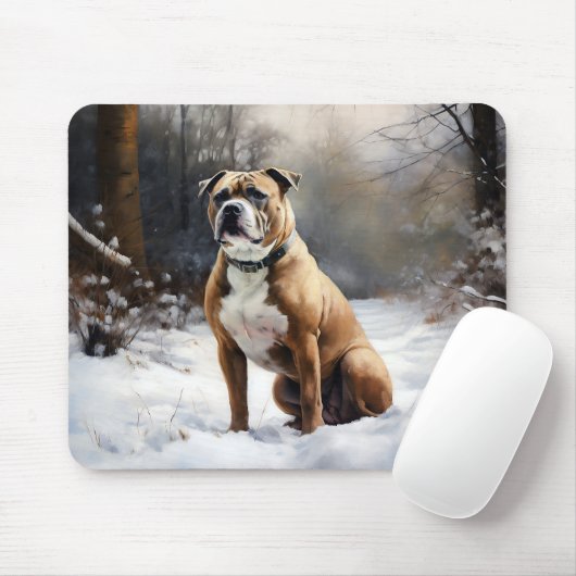 Staffordshire Bull Terrier laat het sneeuwKerstmis Muismat (Met muis)