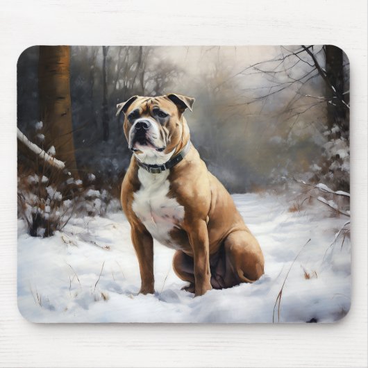 Staffordshire Bull Terrier laat het sneeuwKerstmis Muismat (Voorkant)