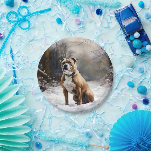 Staffordshire Bull Terrier laat het sneeuwKerstmis Papieren Bordje (Feest)