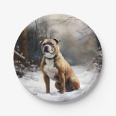Staffordshire Bull Terrier laat het sneeuwKerstmis Papieren Bordje (Voorkant)