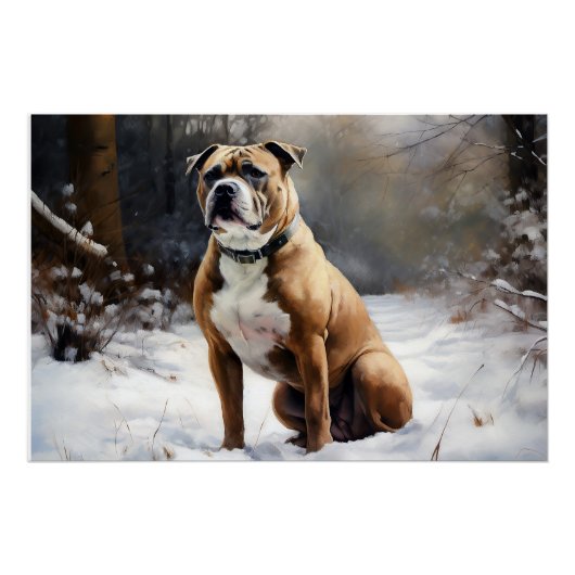 Staffordshire Bull Terrier laat het sneeuwKerstmis Perfect Poster (Voorkant)