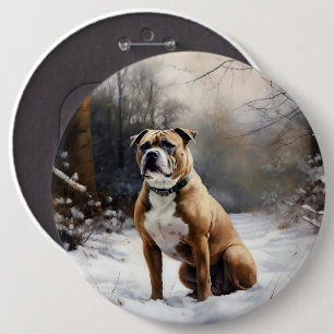 Staffordshire Bull Terrier laat het sneeuwKerstmis Ronde Button 6,0 Cm