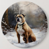 Staffordshire Bull Terrier laat het sneeuwKerstmis Ronde Button 6,0 Cm (Voorkant)