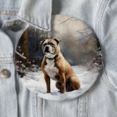 Staffordshire Bull Terrier laat het sneeuwKerstmis Ronde Button 6,0 Cm (In situ)