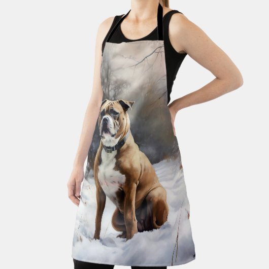 Staffordshire Bull Terrier laat het sneeuwKerstmis Schort (Insitu)