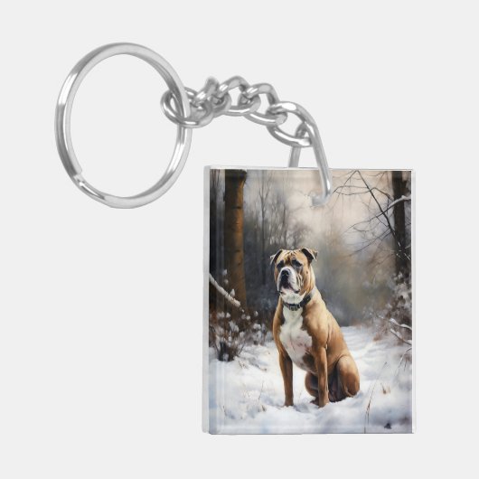 Staffordshire Bull Terrier laat het sneeuwKerstmis Sleutelhanger (Voorkant Links)