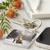 Staffordshire Bull Terrier laat het sneeuwKerstmis Sleutelhanger (Voorkant Rechts)