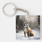 Staffordshire Bull Terrier laat het sneeuwKerstmis Sleutelhanger (Voorkant)