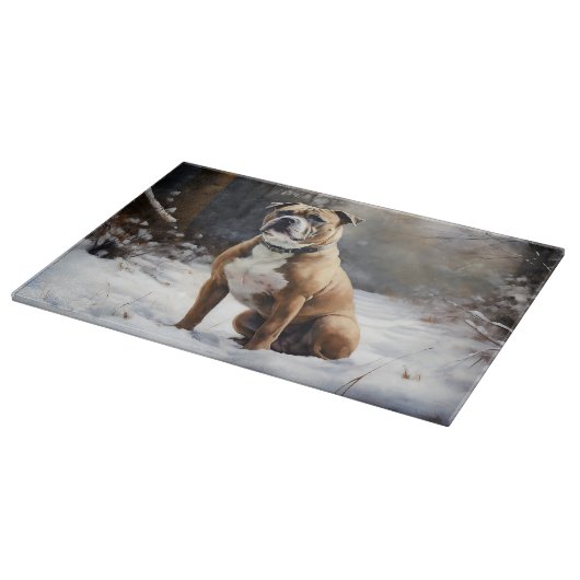 Staffordshire Bull Terrier laat het sneeuwKerstmis Snijplank (Hoek)