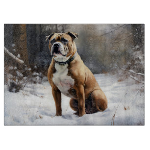Staffordshire Bull Terrier laat het sneeuwKerstmis Snijplank