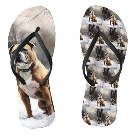 Staffordshire Bull Terrier laat het sneeuwKerstmis Teenslippers (Voetbed)