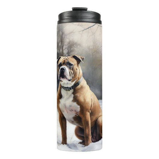 Staffordshire Bull Terrier laat het sneeuwKerstmis Thermosbeker (Voorkant)
