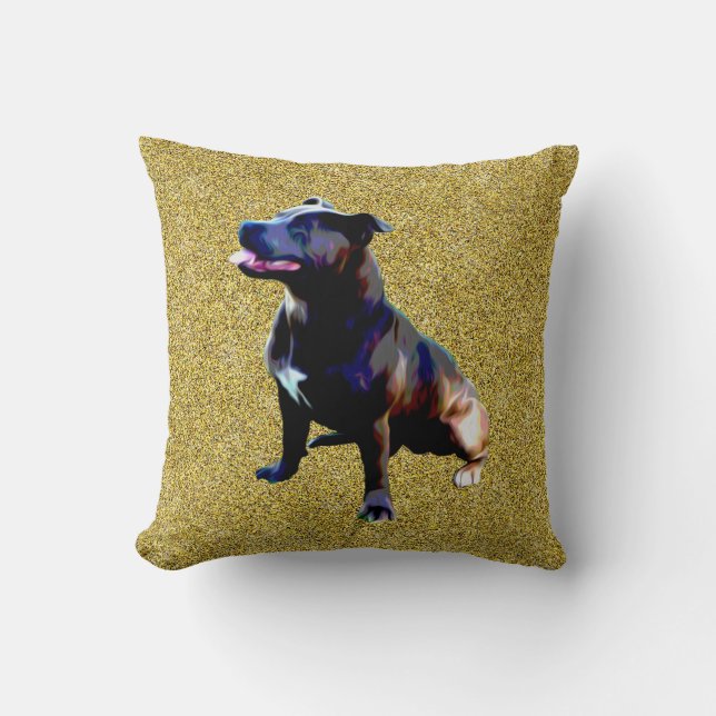 Staffordshire Bull Terrier On Gold, mode Kussen (Voorkant)
