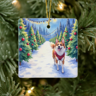 Staffordshire Bull Terrier op Kerstboomgaard  Keramisch Ornament
