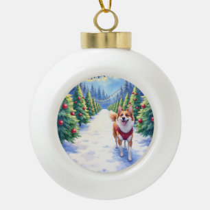 Staffordshire Bull Terrier op Kerstboomgaard  Keramische Bal Ornament