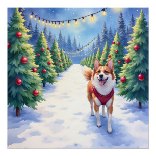Staffordshire Bull Terrier op Kerstboomgaard  Perfect Poster