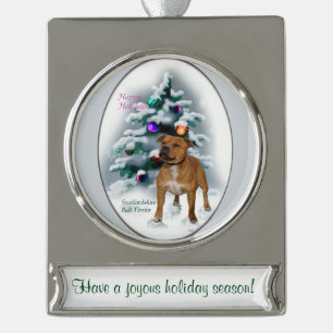 Staffordshire Bull Terrier Personalized Kerstmis Verzilverd Banner Ornament