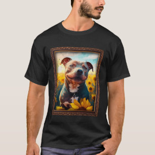 Staffordshire Bull Terrier schilderij Zonnebloem F T-shirt
