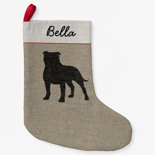 Staffordshire Bull Terrier Silhouette Staffie Dog Kleine Kerstsok (Voorkant)