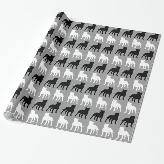 Staffordshire Bull Terrier Silhouettes Pattern Cadeaupapier (Uitgerold)