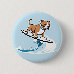 Staffordshire Bull Terrier Surfen op de golven, Ronde Button 5,7 Cm