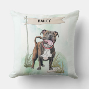Staffordshire Bull Terrier Watercolor Gepersonalis Kussen