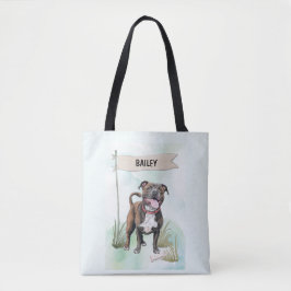 Staffordshire Bull Terrier Watercolor Personalized Tote Bag