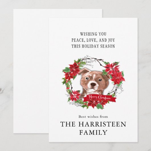 Staffordshire Bull Terrier Waterverf Kerstmis Feestdagenkaart (Voorkant / Achterkant)