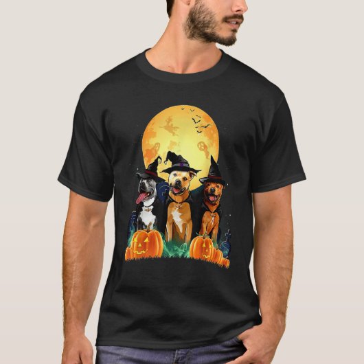 Staffordshire Bull Terrier Witch Pumpkin Halloween T-shirt (Voorkant)