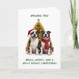 Staffordshire Bull Terriers Honden Kerstmis Feestdagen Kaart