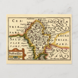 Staffordshire County England Oude antiquarische ka Briefkaart