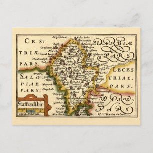 Staffordshire County England Oude antiquarische ka Briefkaart