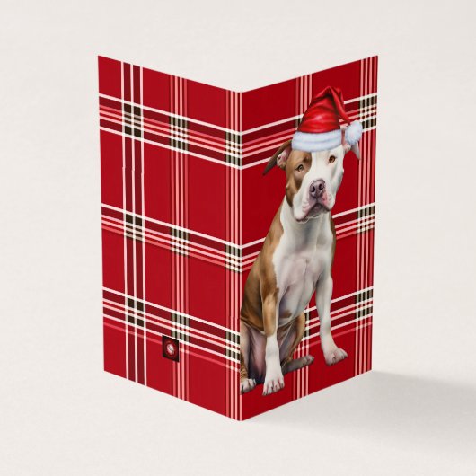 Staffordshire Dog Holiday Red Plaid Kerstmis Kaart (Buitenkant)