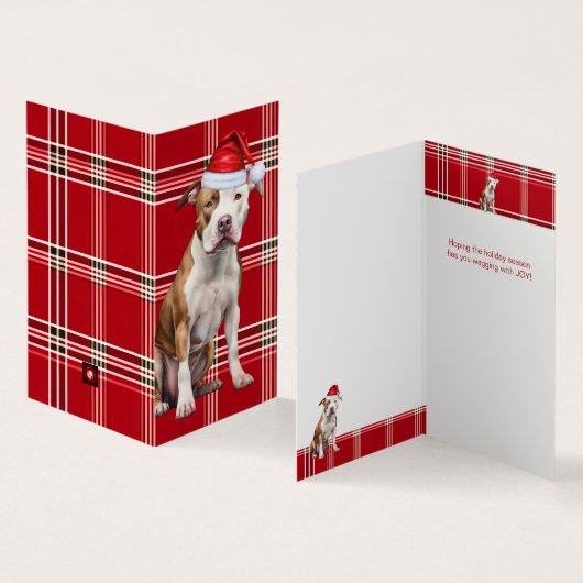 Staffordshire Dog Holiday Red Plaid Kerstmis Kaart (Binnen en buitenkant)