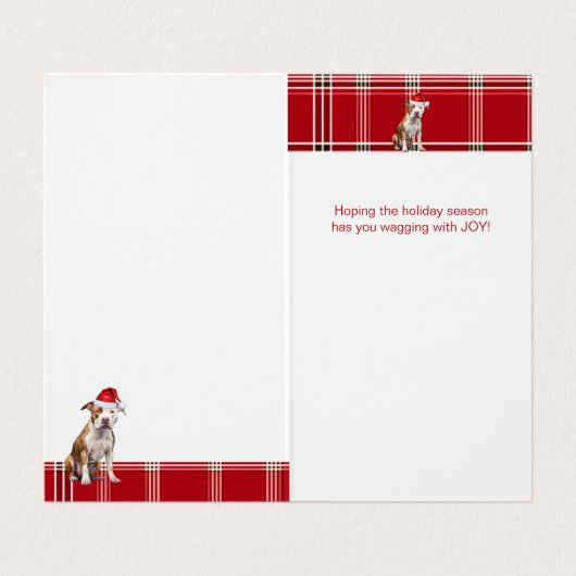 Staffordshire Dog Holiday Red Plaid Kerstmis Kaart (Binnenkant ongevouwen)