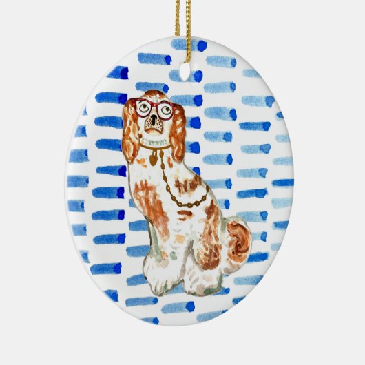 Staffordshire dog on blue Ceramic Ornament (Rechts)