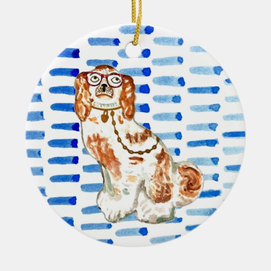 Staffordshire dog on blue Ceramic Ornament (Voorkant)