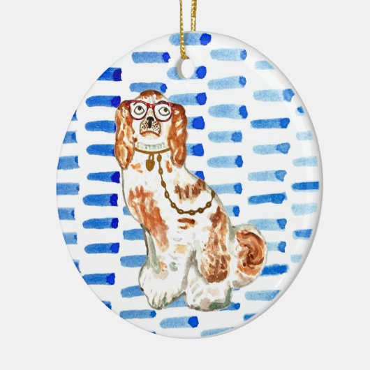 Staffordshire dog on blue Ceramic Ornament (Links)