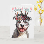 Staffordshire Dog Queen for a Day Funny Birthday Kaart (Gele Bloem)