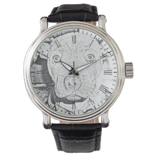 Staffordshire Puppy Pencil Tekening, Mannen Horlog Horloge