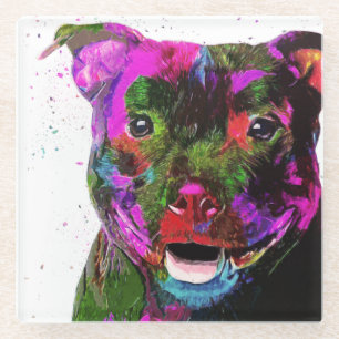 Staffordshire Terrier Colorful Pop Art Glazen Onderzetter