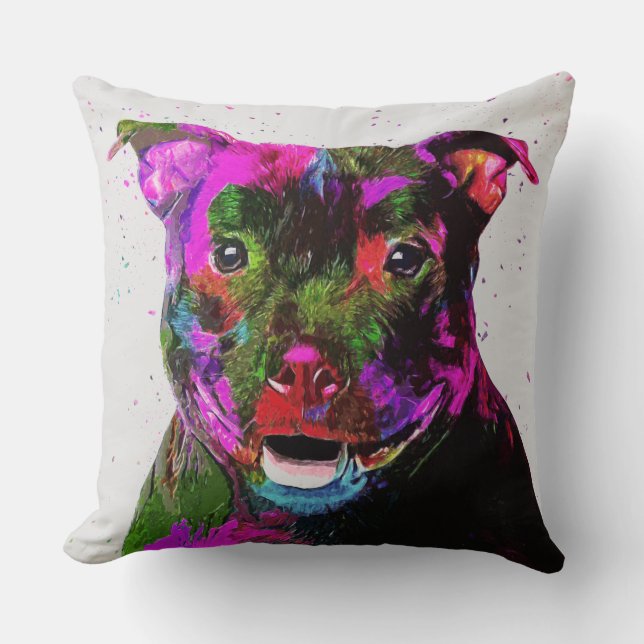 Staffordshire Terrier Colorful Pop Art Kussen (Voorkant)