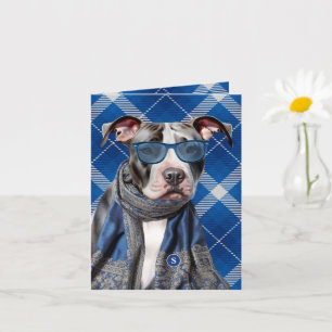 Staffordshire Terrier Hond Blauw Geruit Monogram Kaart