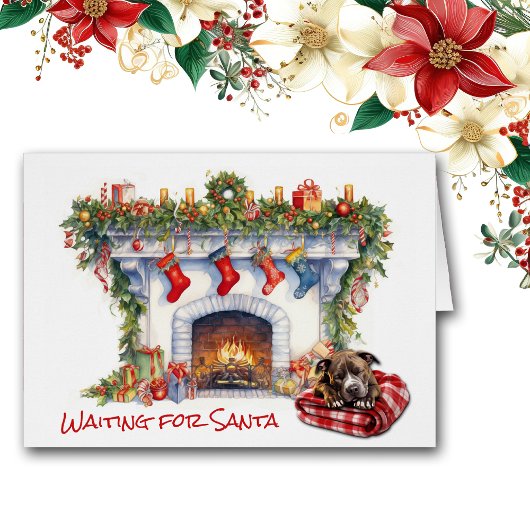 Staffordshire Terriër hond wacht op kerstman