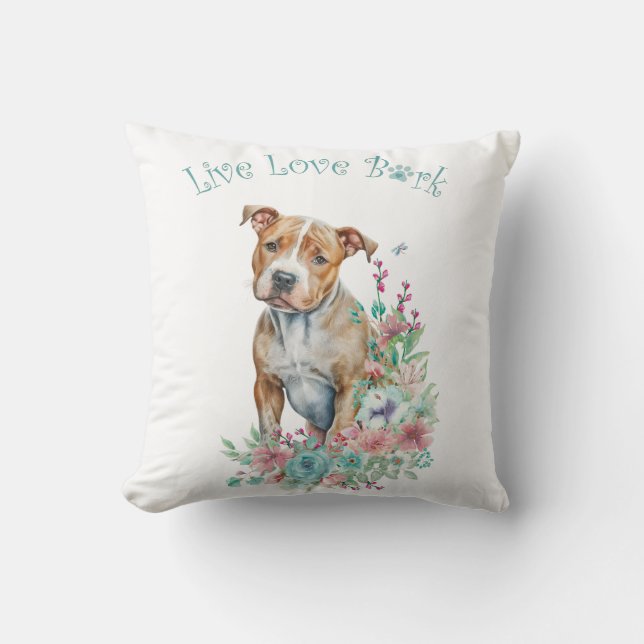 Staffordshire Terrier Hondenmoeder Bloemstuk Kussen (Voorkant)