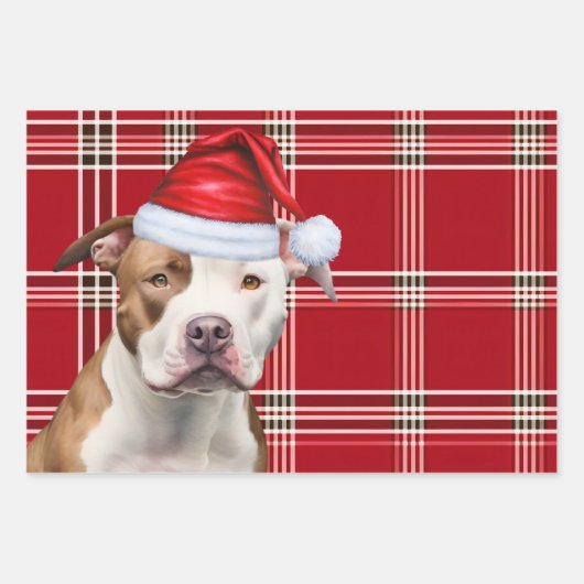 Staffordshire Terrier Kersthond Red Plaid Inpakpapier Vel (Voorkant 3)